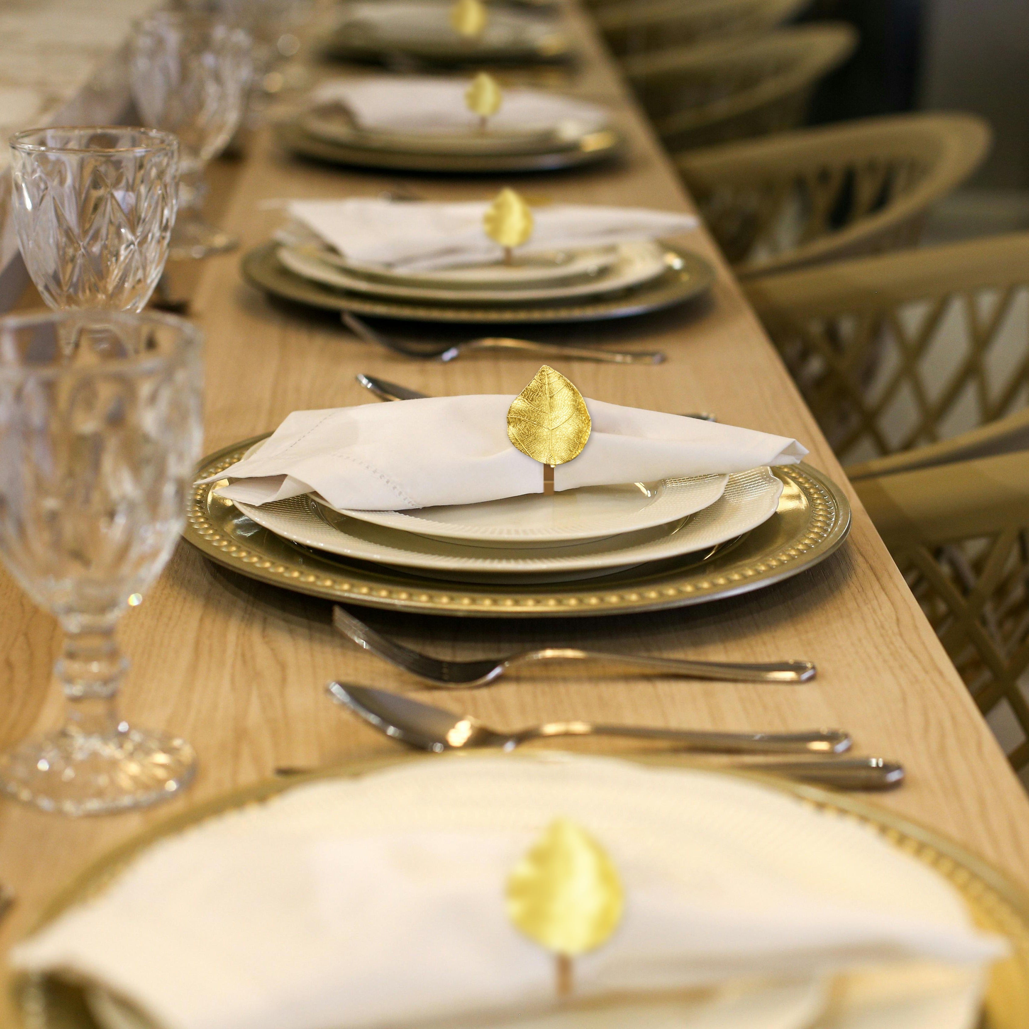 Leaf Harmony – Napkin Rings in Gold Leaf Design, Artistic Decorative Dining Table Accent