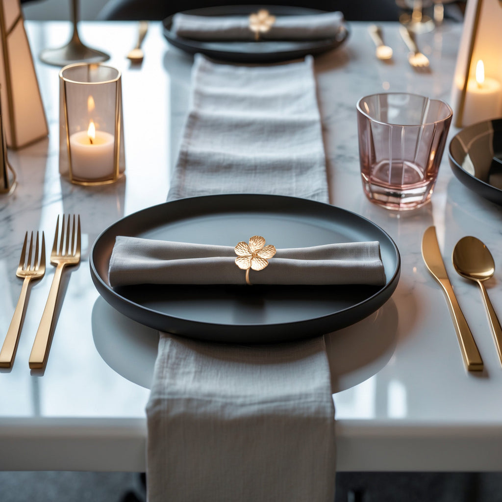 Golden Elegance – Napkin Rings in Gold Floral Design, Luxurious Decorative Dining Table Décor