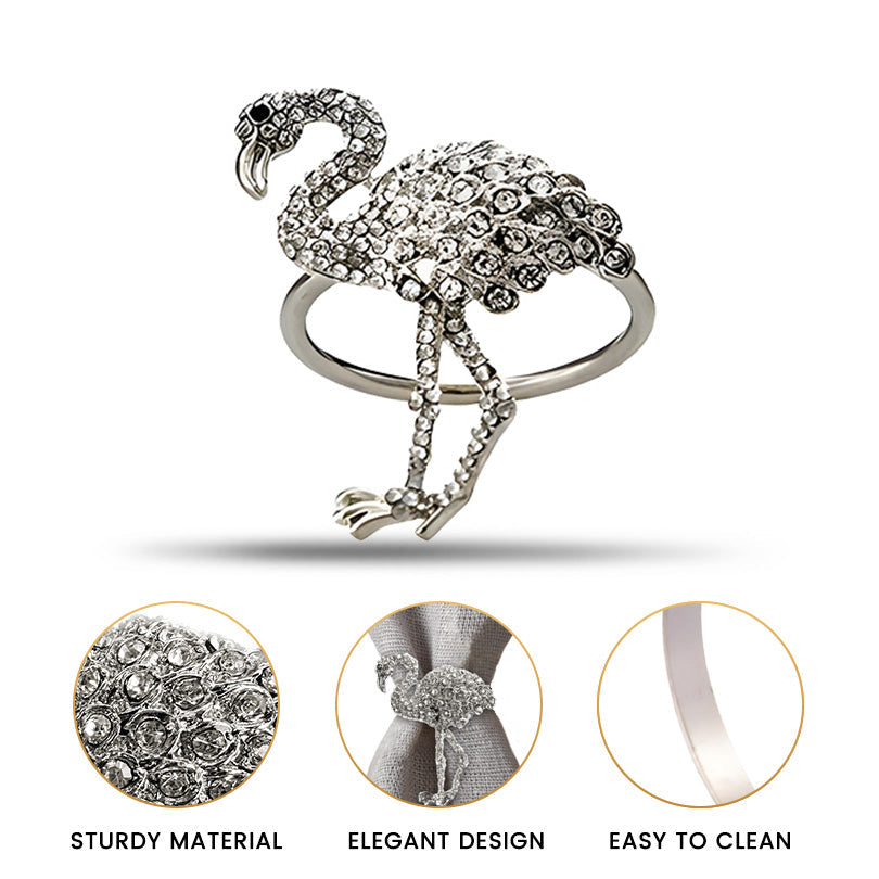 Tropical Charm – Napkin Rings in Silver Flamingo Design, Artistic Decorative Dining Table Accent