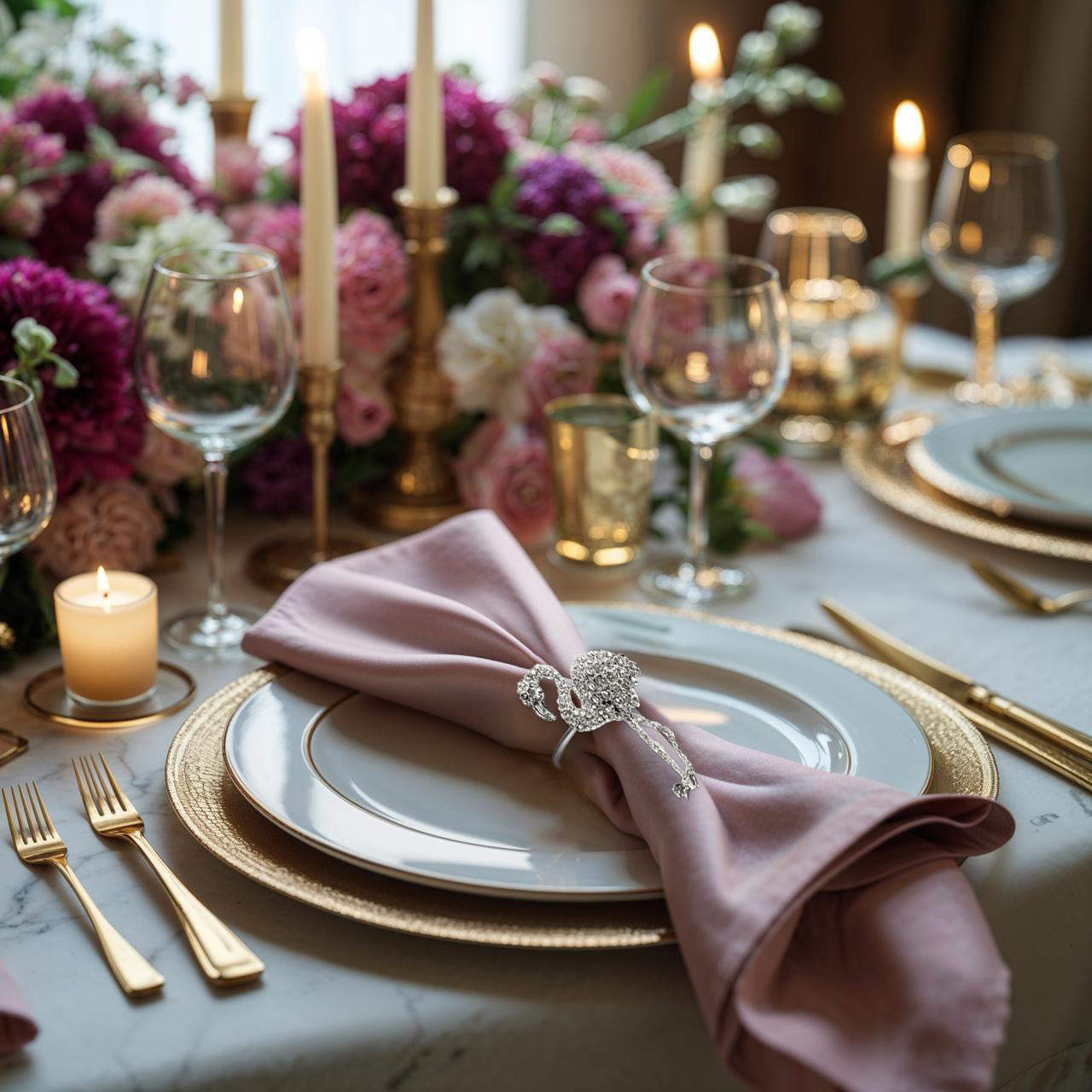 Tropical Charm – Napkin Rings in Silver Flamingo Design, Artistic Decorative Dining Table Accent