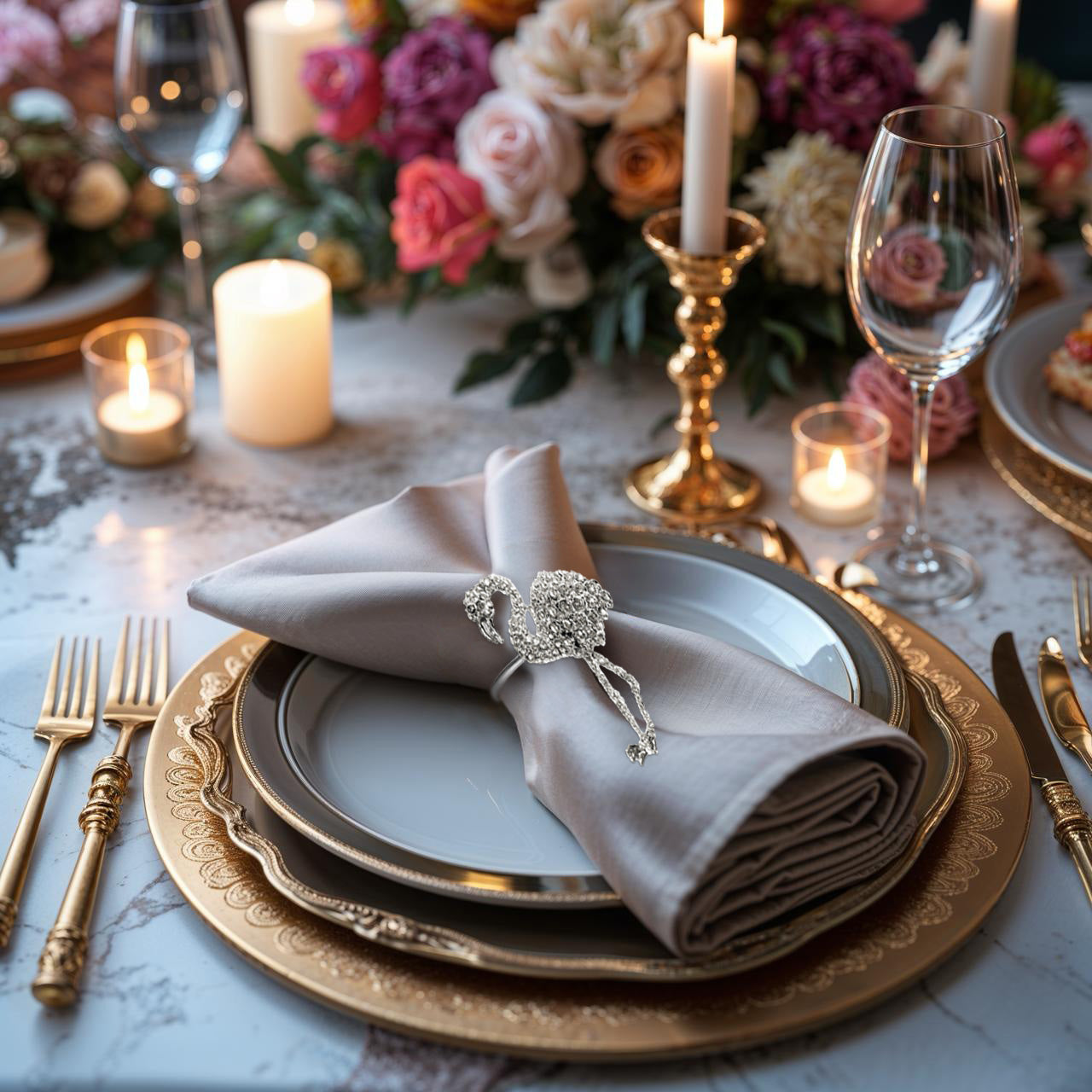 Tropical Charm – Napkin Rings in Silver Flamingo Design, Artistic Decorative Dining Table Accent