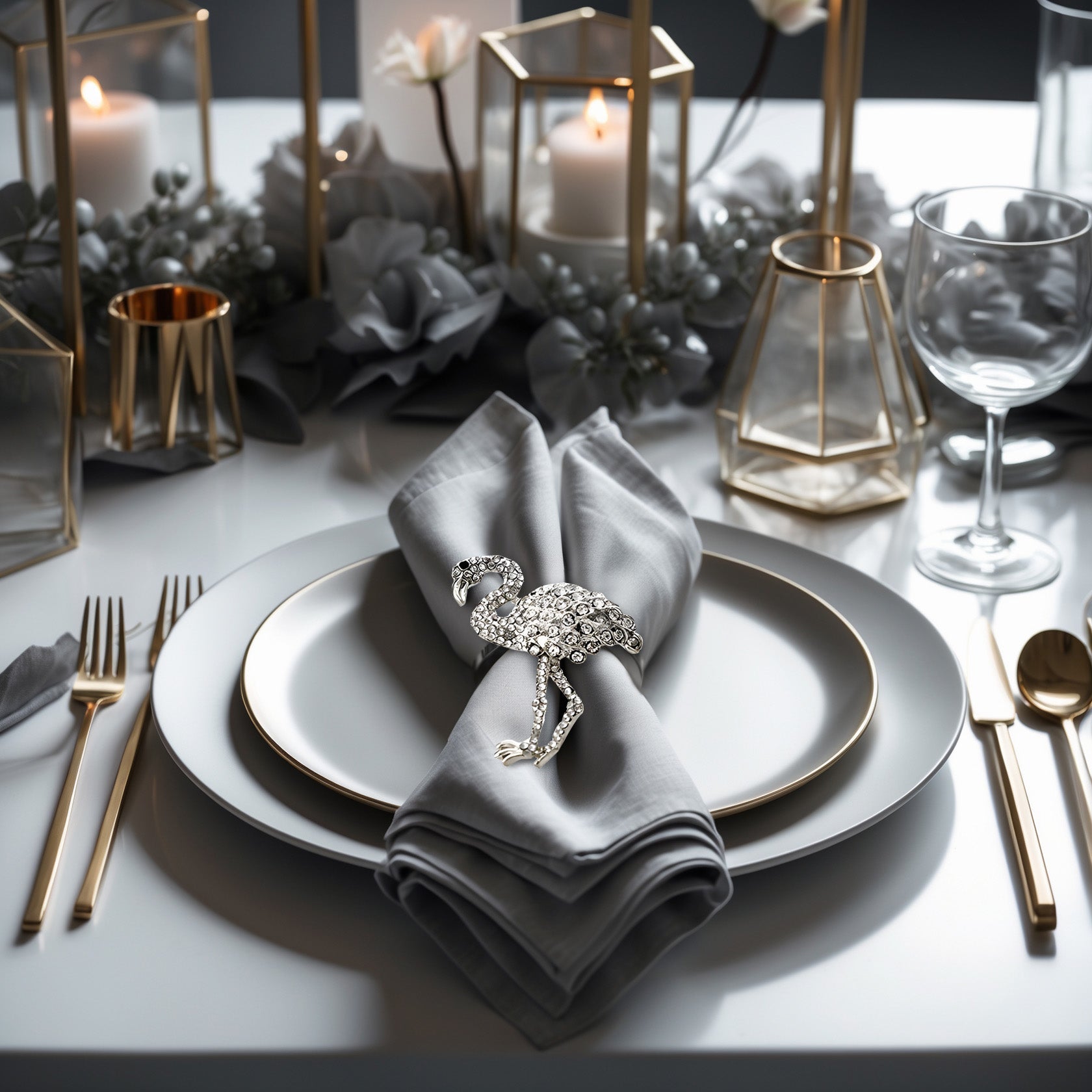 Tropical Charm – Napkin Rings in Silver Flamingo Design, Artistic Decorative Dining Table Accent
