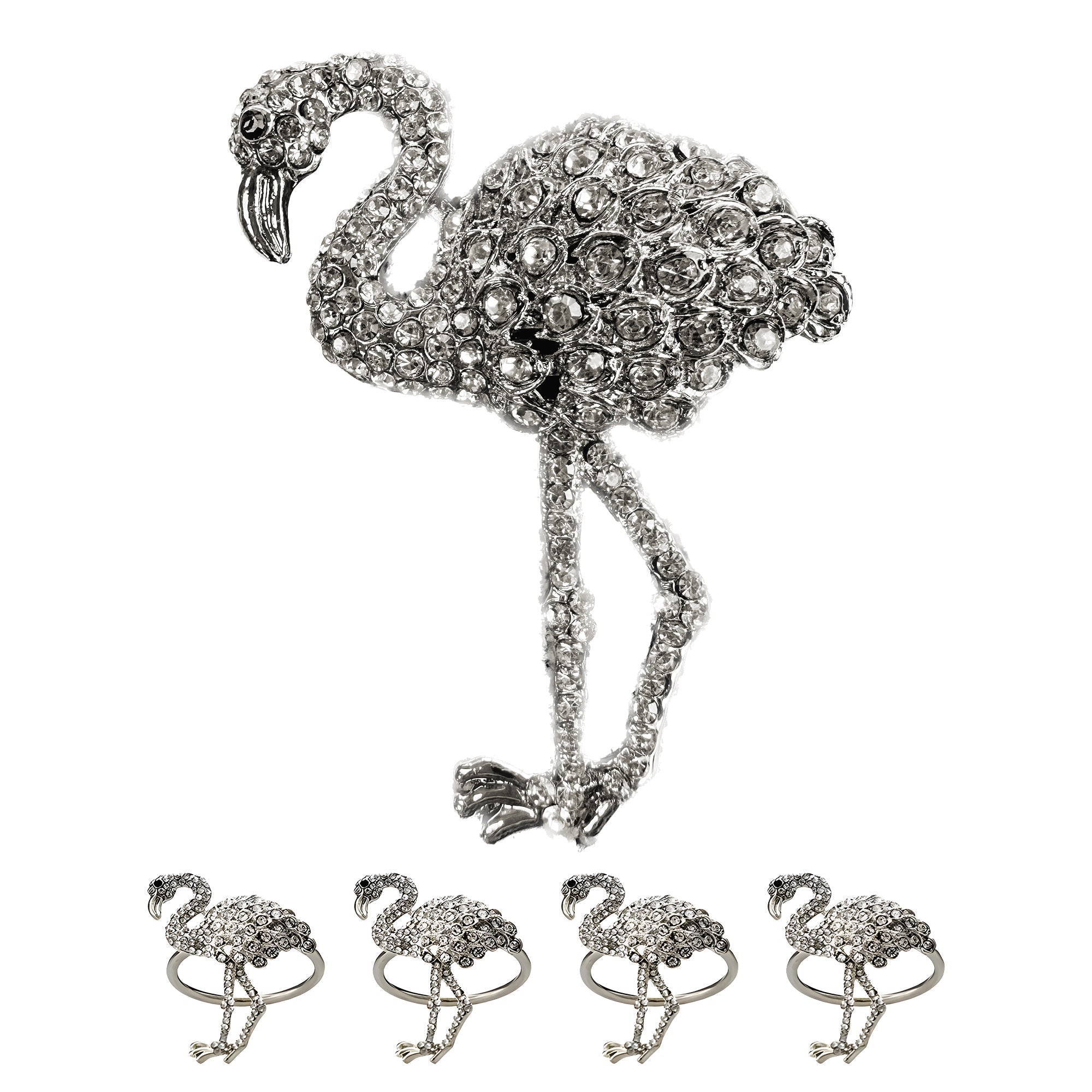 Tropical Charm – Napkin Rings in Silver Flamingo Design, Artistic Decorative Dining Table Accent