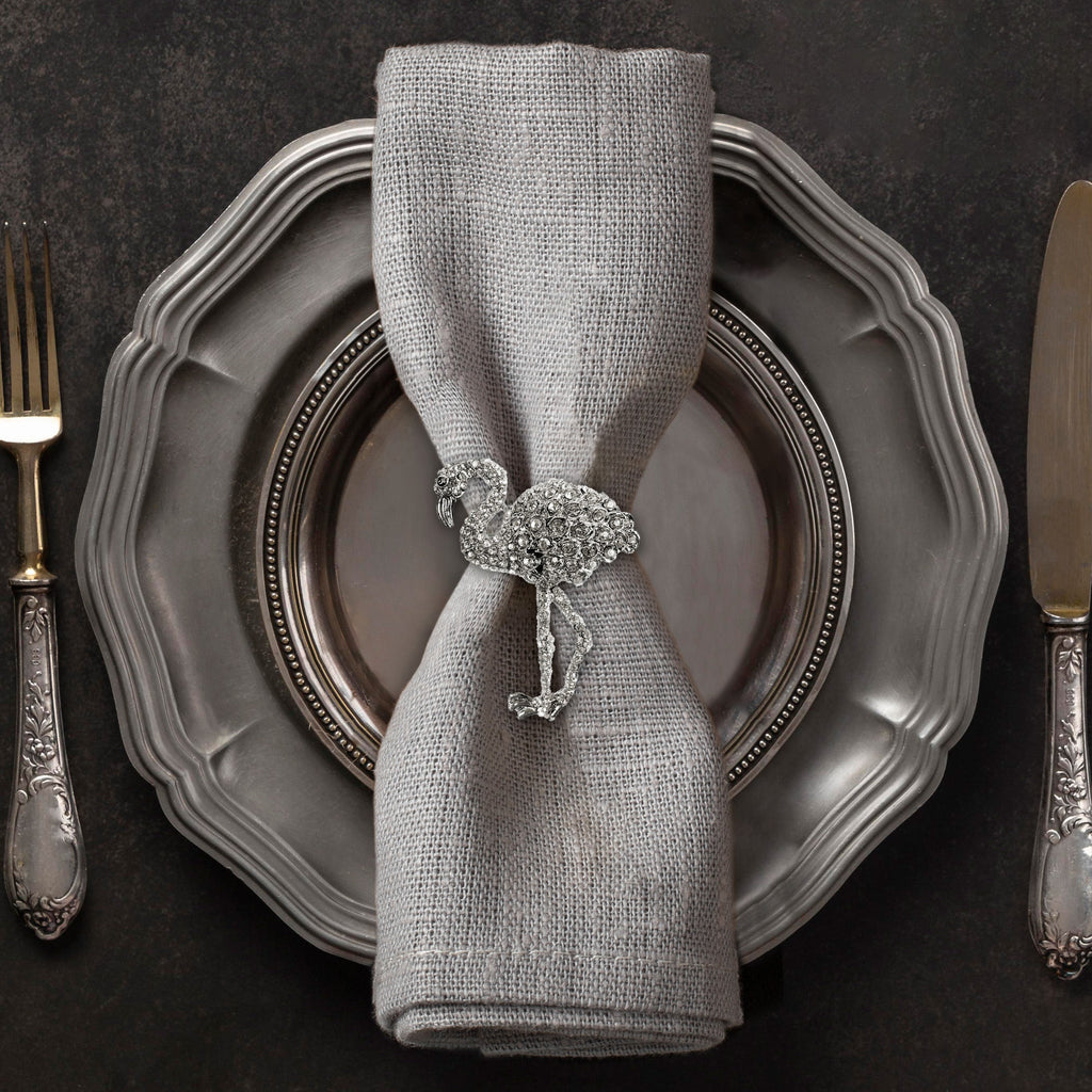 Tropical Charm – Napkin Rings in Silver Flamingo Design, Artistic Decorative Dining Table Accent